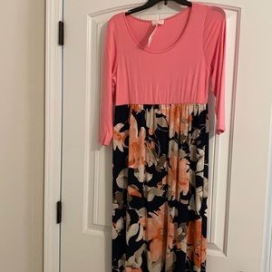 Coral floral maxi dress